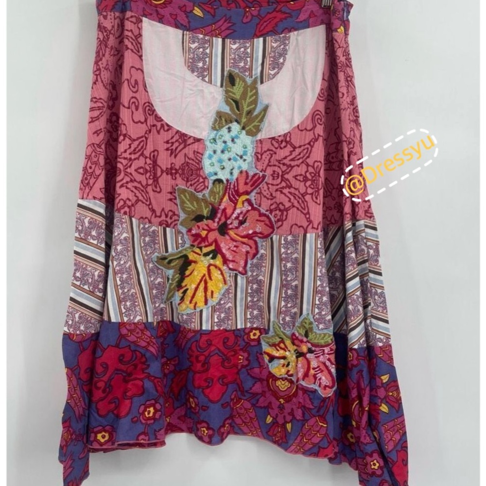 SZ 10/12 COTTON PATCHWORK BOHEMIAN COLORFUL MIDI CIRCLE SKIRT